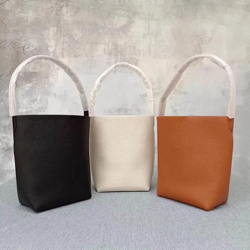 Classic Grained Calfskin Tote Bucket Bag In Leather