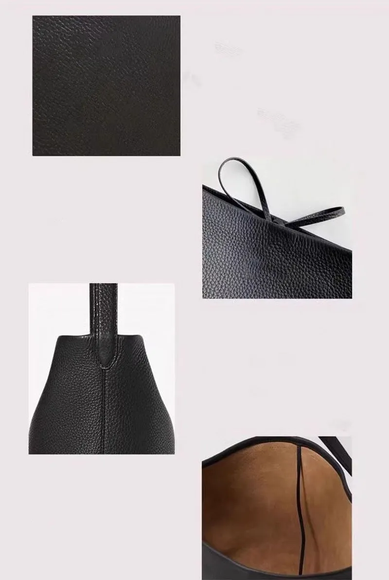 Classic Grained Calfskin Tote Bucket Bag In Leather