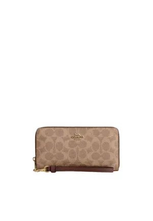 Coach Long Zip Around Wallet Signature Canvas In Tan Brown CW778