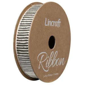 Cotton Ribbon, Lines Black- 15mm x 3m