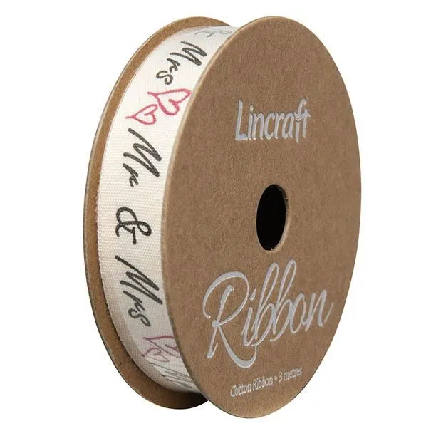 Cotton Ribbon, Mr Mrs Black Red- 15mm x 3m