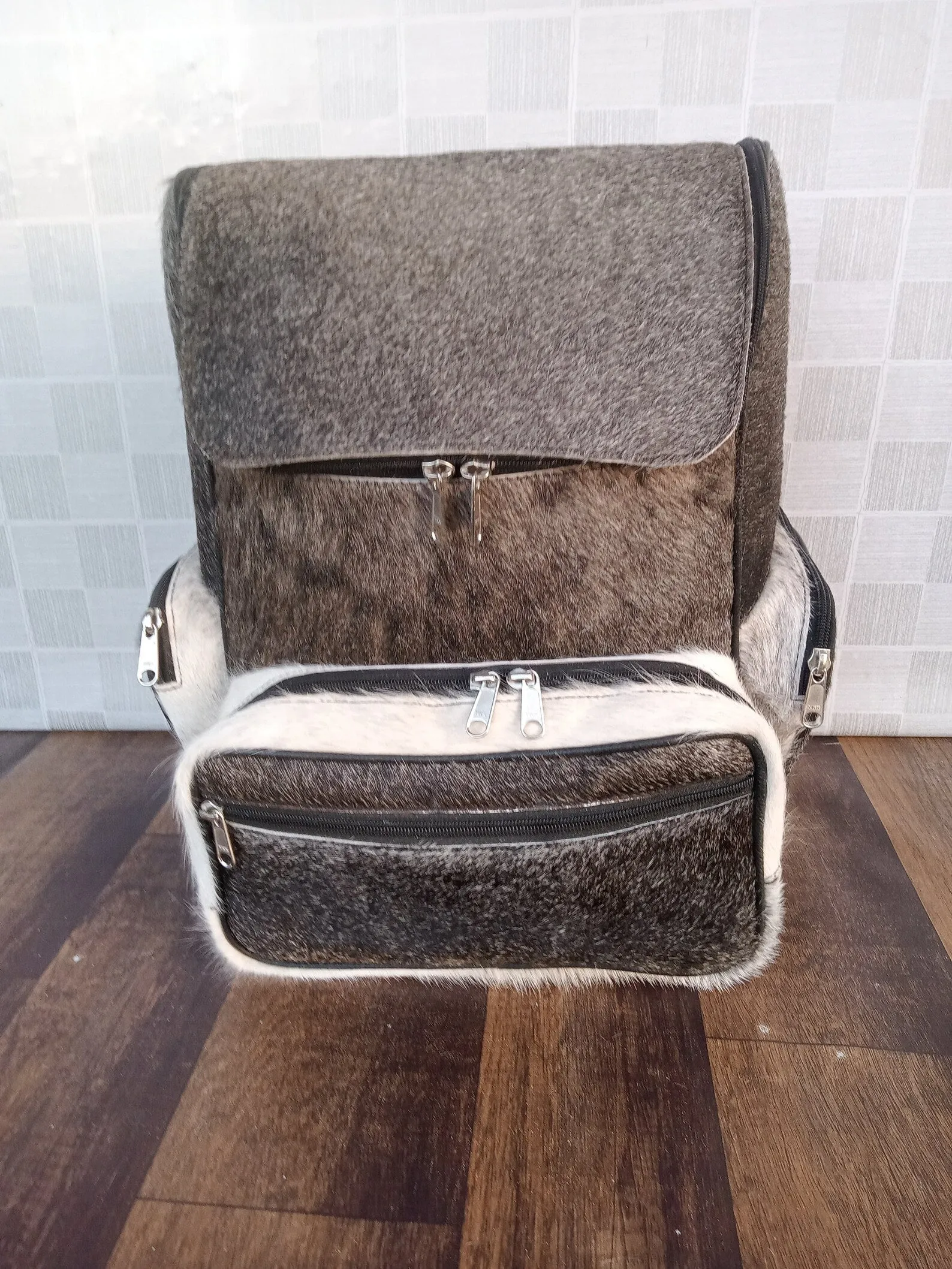 Cowhide Backpack Exotic Grey White