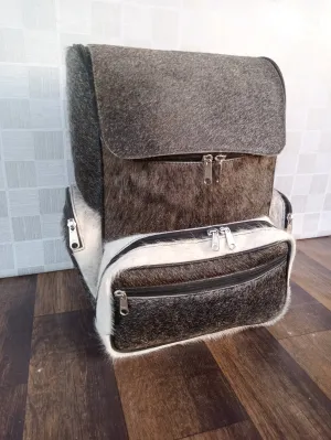 Cowhide Backpack Exotic Grey White