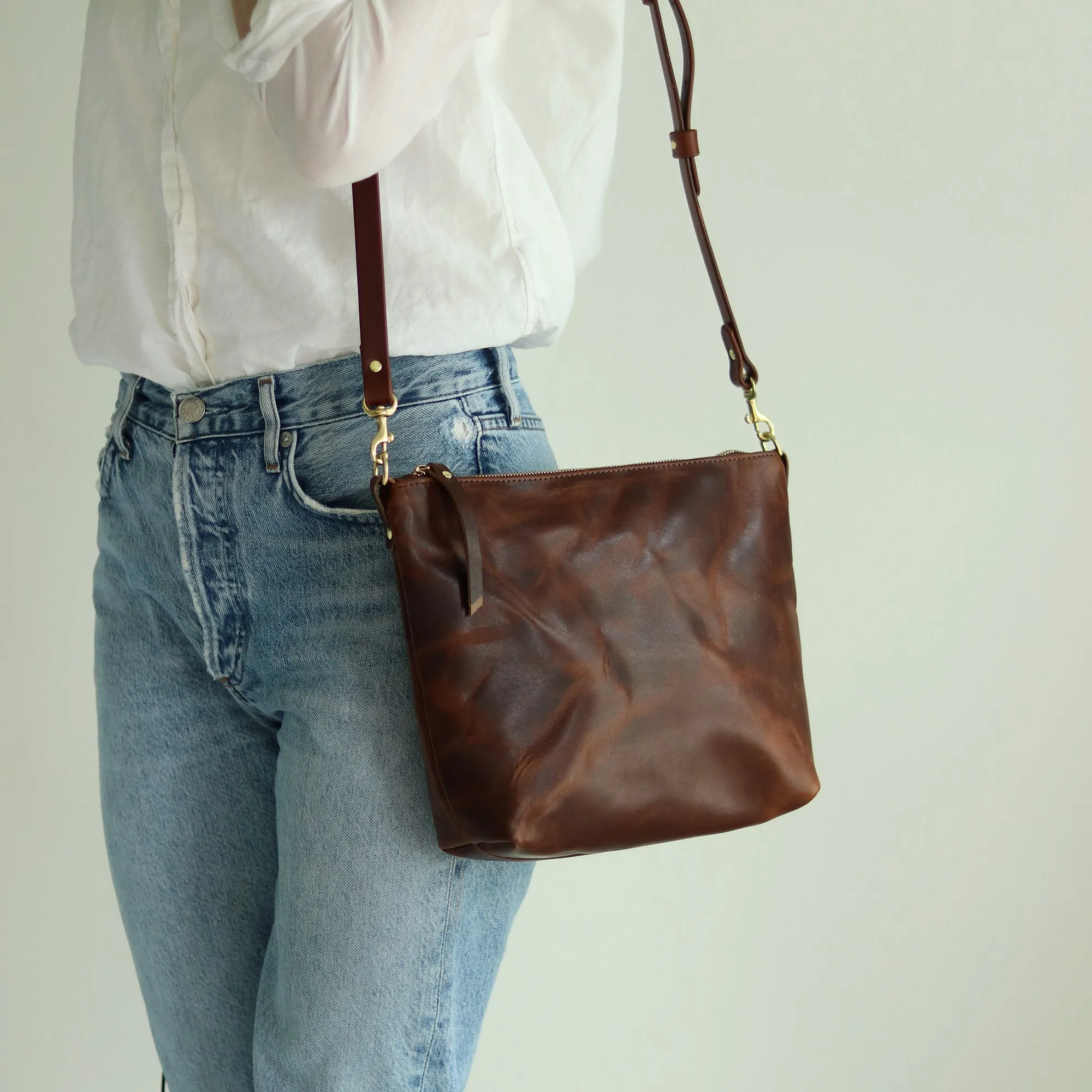 Crossbody Bag with Monogram - Dark Brown Pull Up