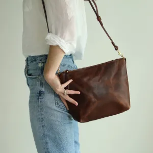 Crossbody Bag with Monogram - Dark Brown Pull Up