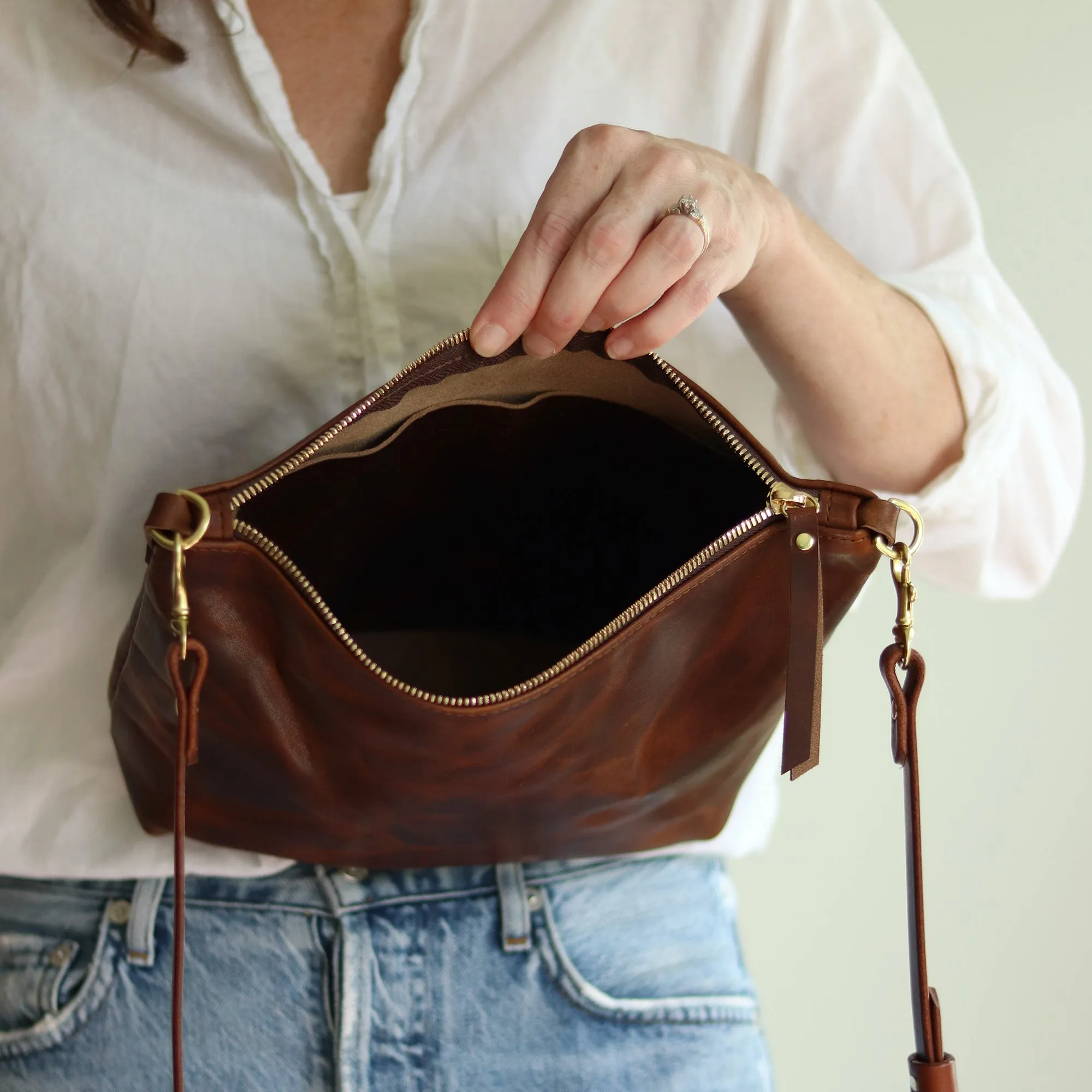 Crossbody Bag with Monogram - Dark Brown Pull Up