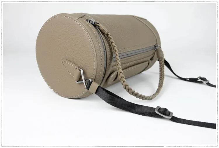 Cute Womens Black Coffee Leather Bucket Shoulder Purse Barrel Crossbody Bag Purse for Ladies