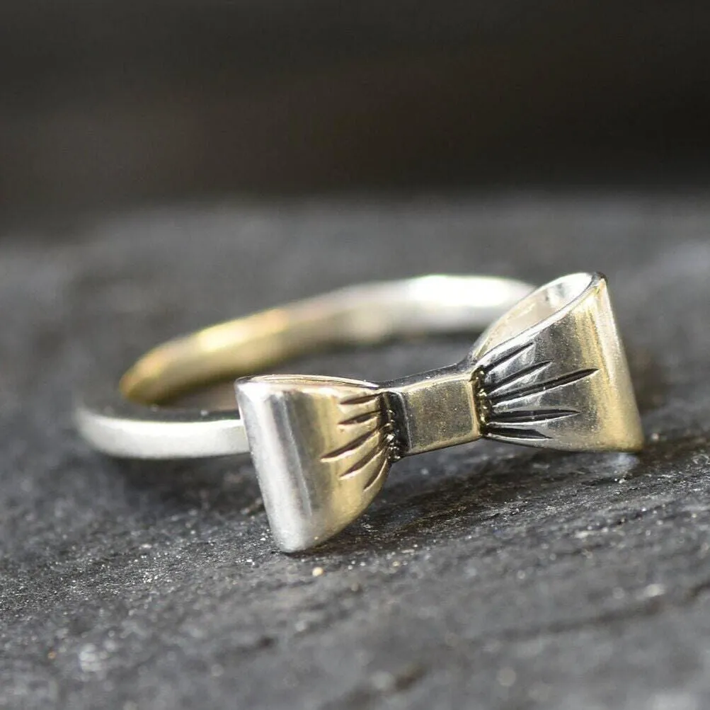 Dainty Ribbon Ring - Silver Bow Ring - Cute Ribbon Ring