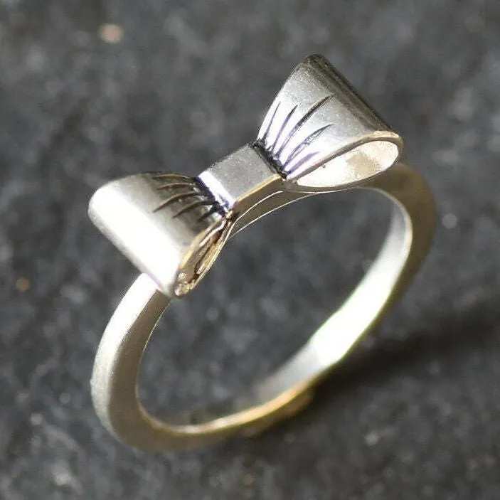 Dainty Ribbon Ring - Silver Bow Ring - Cute Ribbon Ring