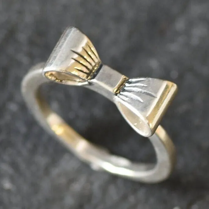 Dainty Ribbon Ring - Silver Bow Ring - Cute Ribbon Ring