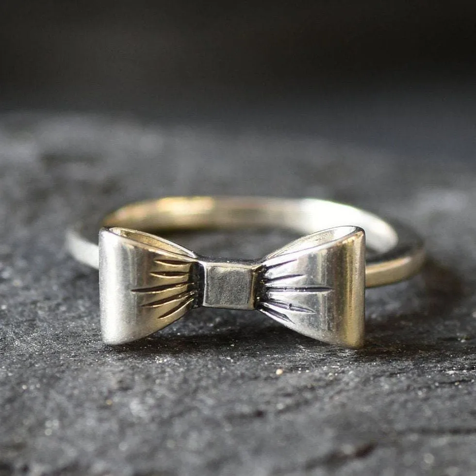 Dainty Ribbon Ring - Silver Bow Ring - Cute Ribbon Ring