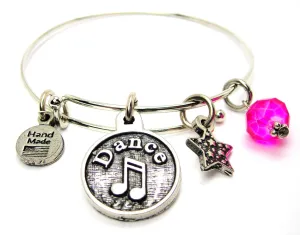 Dance Circle With Music Note And Star Charm Bangle Bracelet