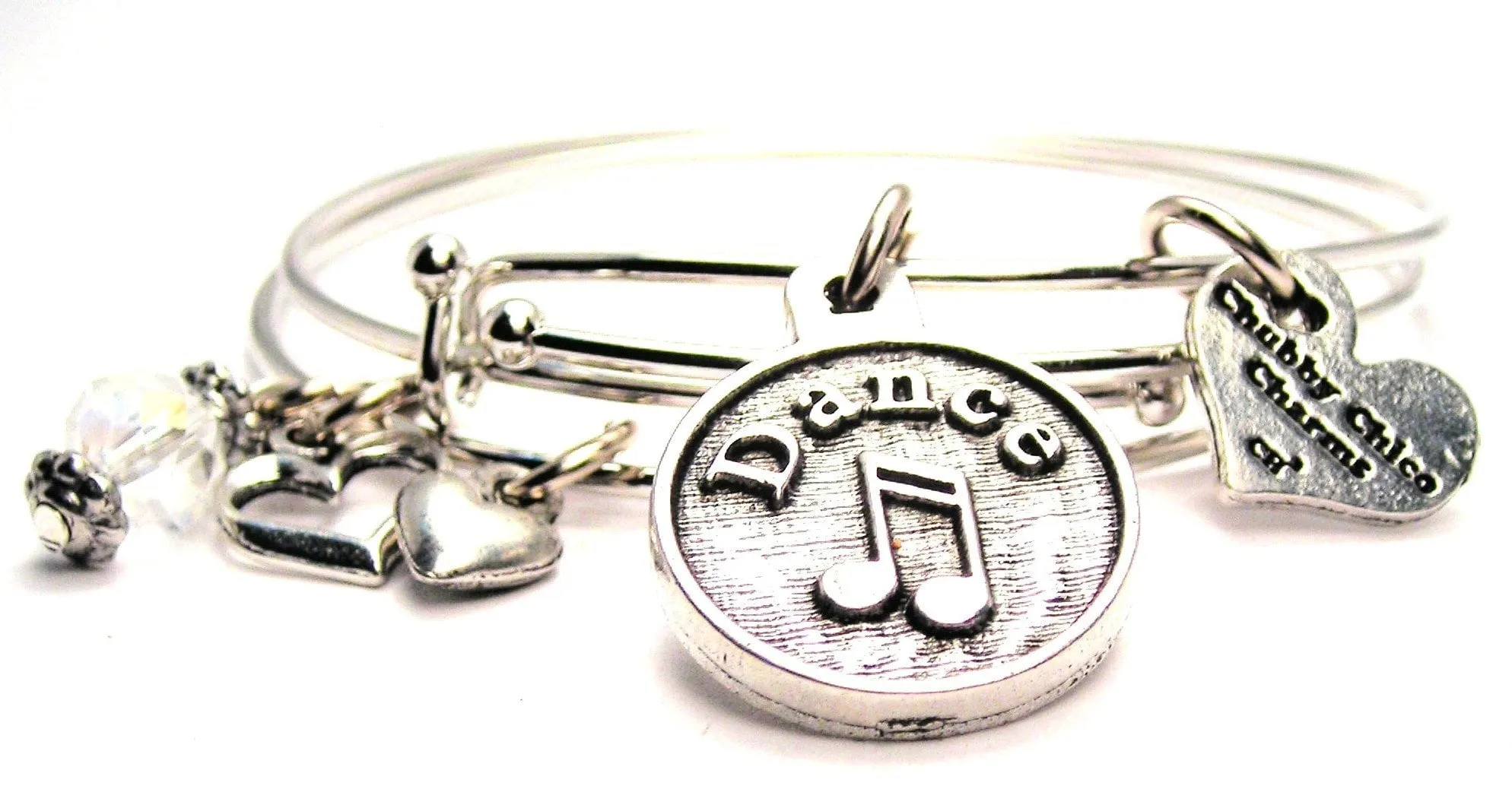 Dance Circle With Music Note Expandable Bangle Bracelet Set