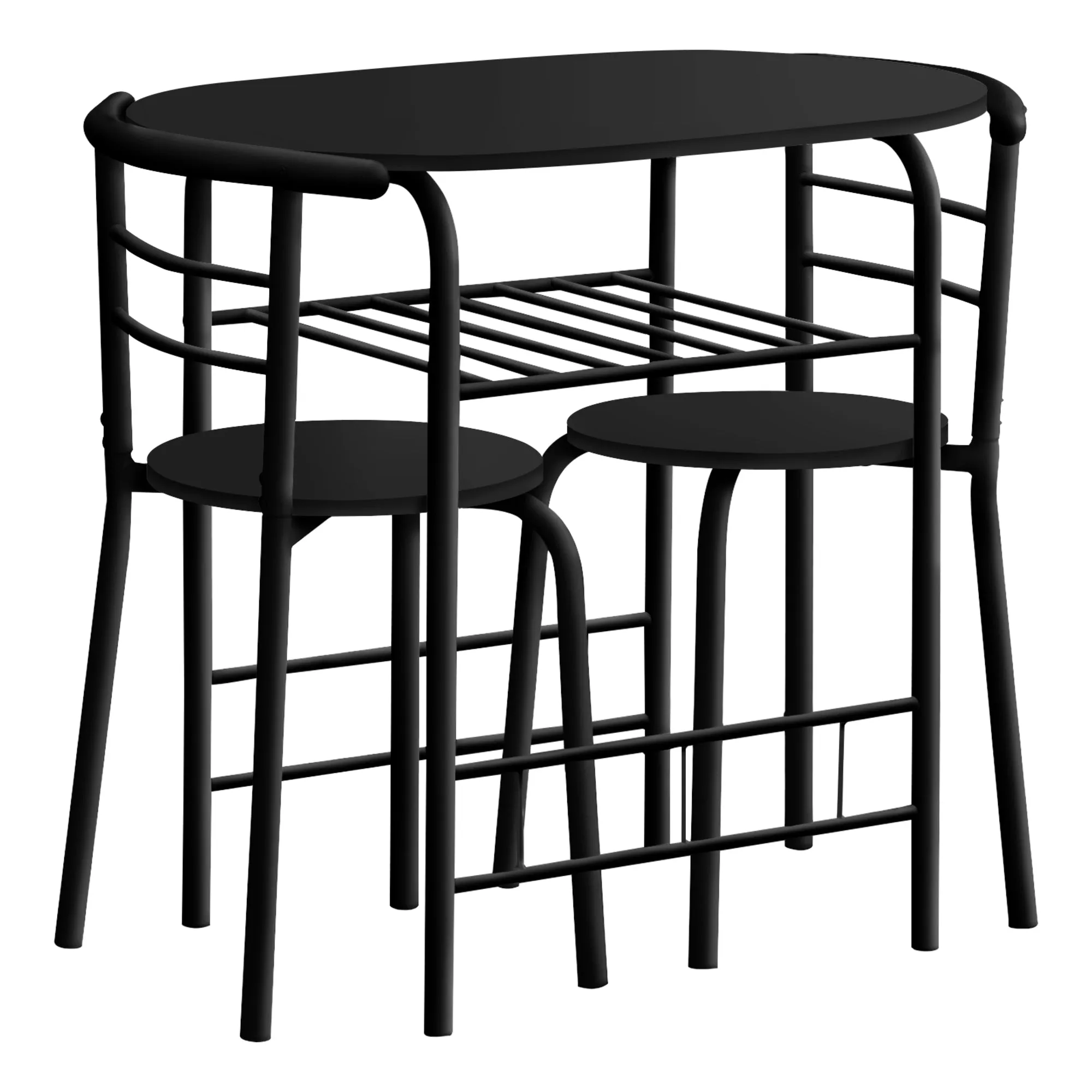 Dining Table Set, 3pcs Set, Small, 32" L, Kitchen, Black Metal, Black Laminate, Contemporary, Modern