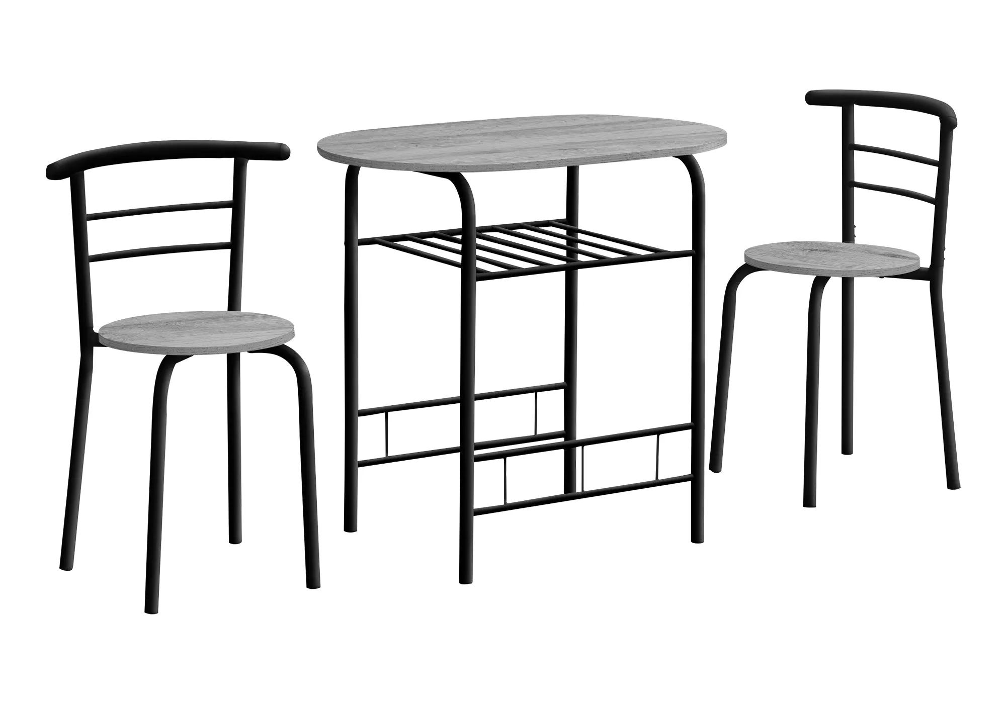 Dining Table Set, 3pcs Set, Small, 32" L, Kitchen, Grey Laminate, Black Metal, Contemporary, Modern