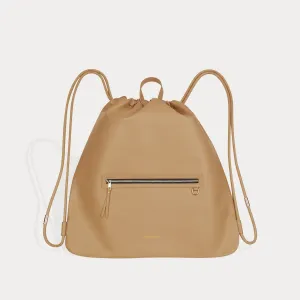 Drawstring Backpack - Tan/Gold