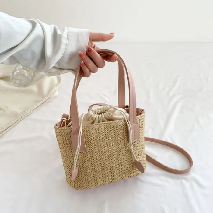 Drawstring Woven Bucket Bag