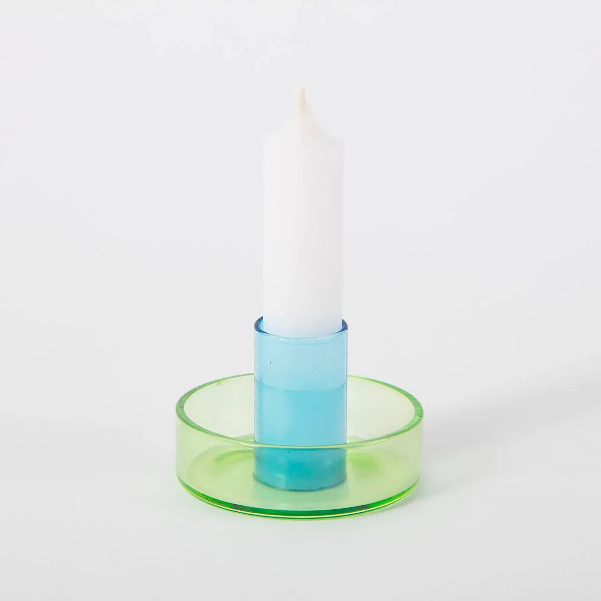 Dual Color Glass Candle Holder, Green/Blue