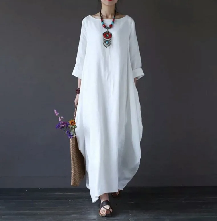 DUNNMALL  Spring and Summer New  AliExpress Wish Artistic Loose plus Size Cotton and Linen Dress Dress