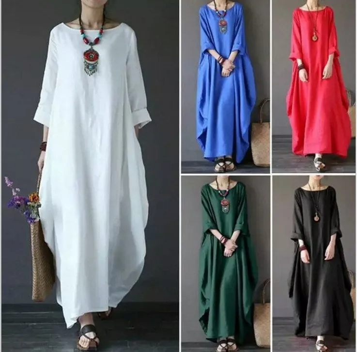 DUNNMALL  Spring and Summer New  AliExpress Wish Artistic Loose plus Size Cotton and Linen Dress Dress