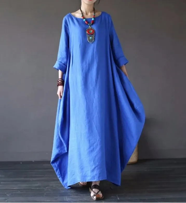 DUNNMALL  Spring and Summer New  AliExpress Wish Artistic Loose plus Size Cotton and Linen Dress Dress