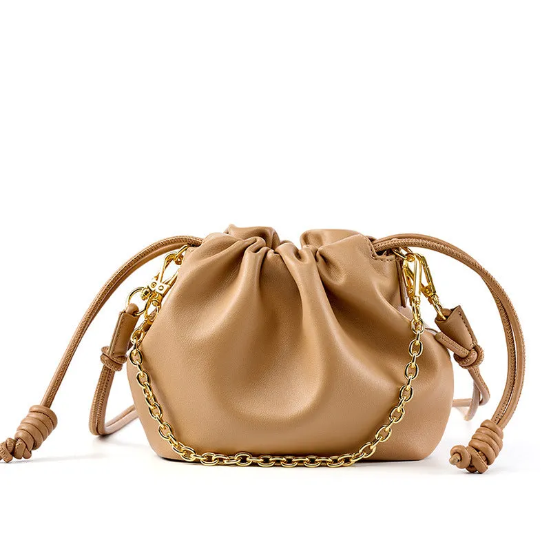 Elegant Cowhide Leather Bucket Bag