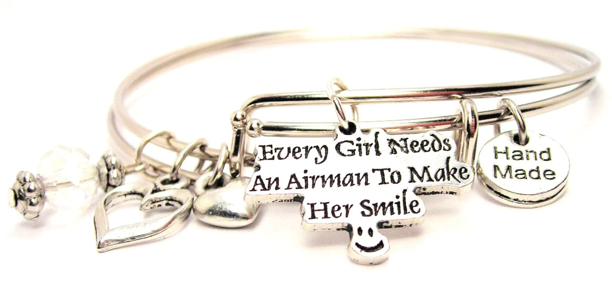 Every Girl Needs An Air Man To Make Her Smile Expandable Bangle Bracelet Set