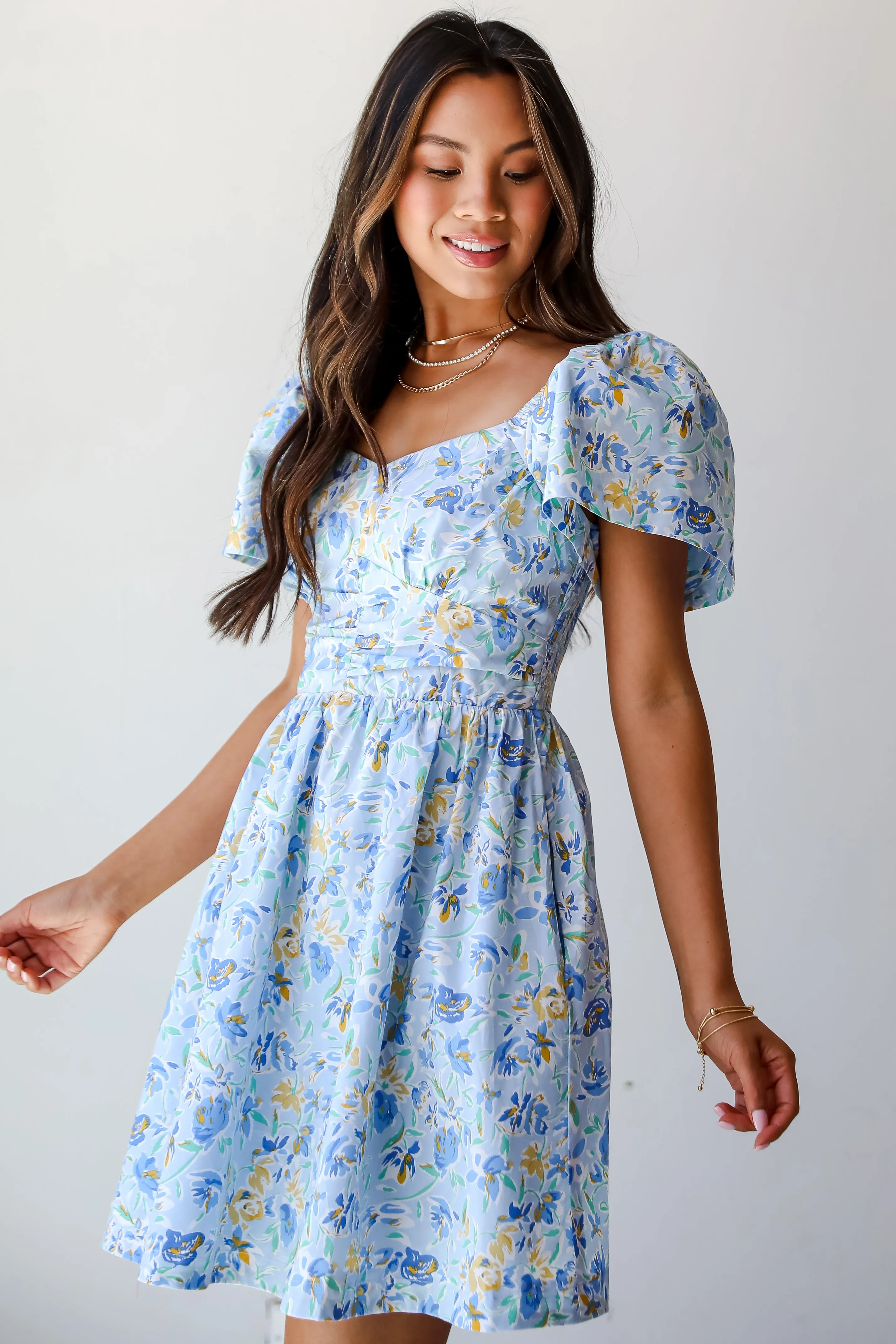 Exceedingly Gorgeous Blue Floral Mini Dress