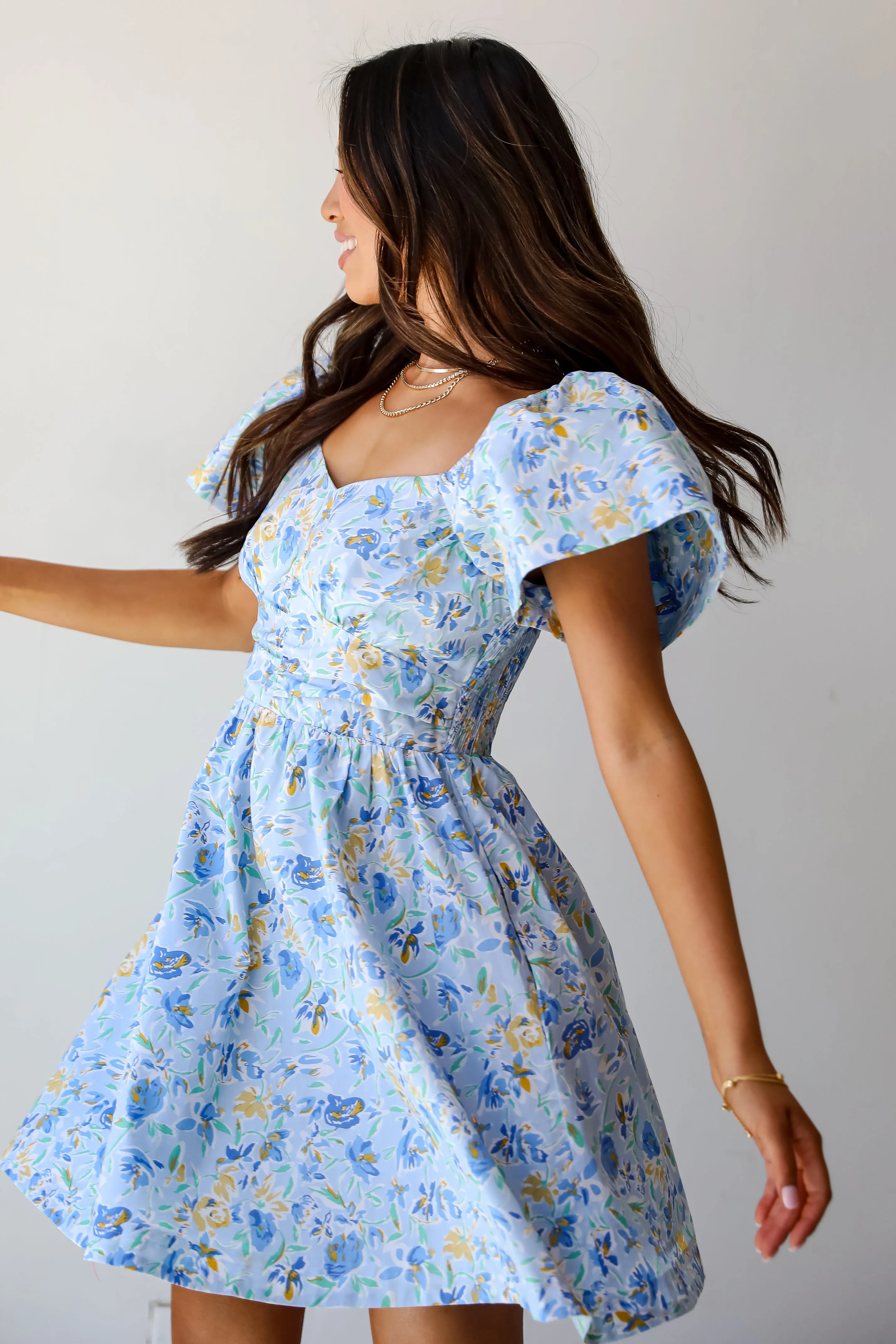 Exceedingly Gorgeous Blue Floral Mini Dress