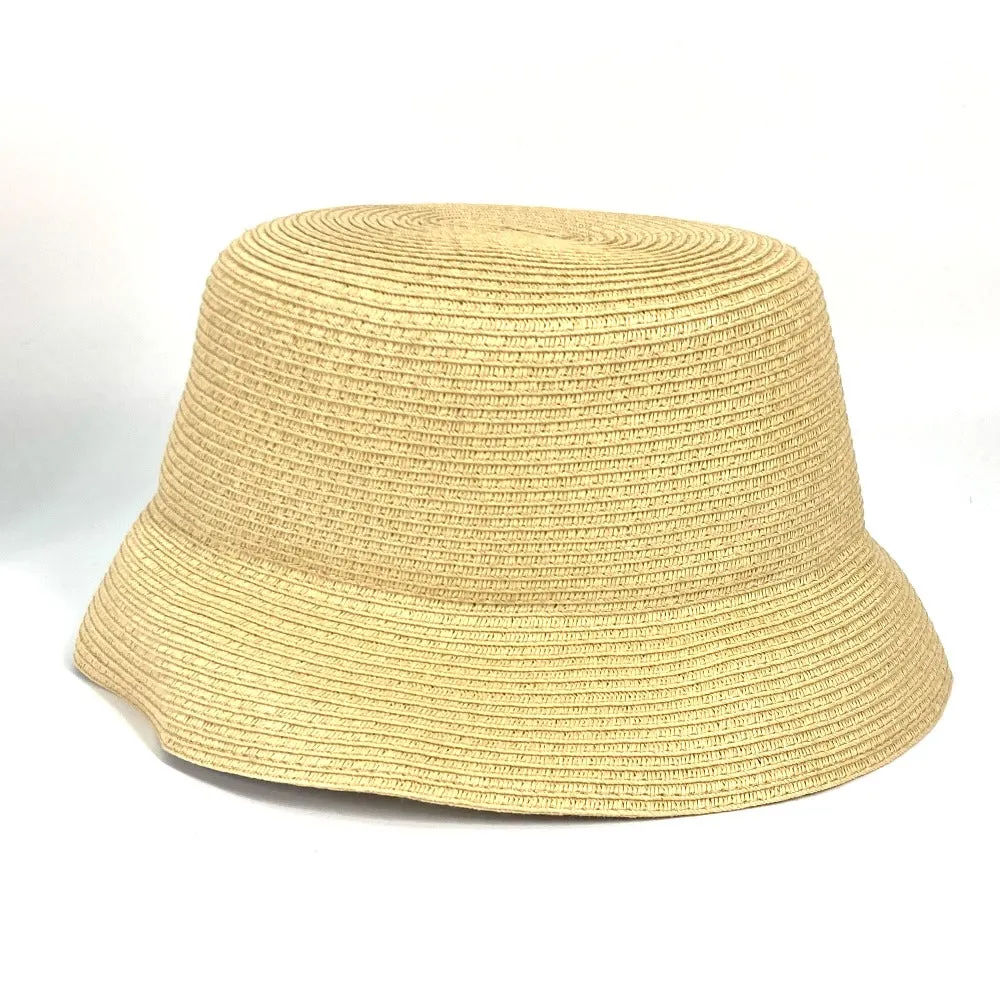 FENDI hat FXQ891 leather beige Handbag AIJE RAFFIA BUCKET Hat Bucket hat & drawstring bag Women Used