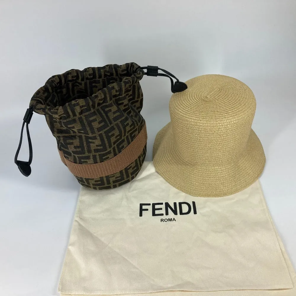 FENDI hat FXQ891 leather beige Handbag AIJE RAFFIA BUCKET Hat Bucket hat & drawstring bag Women Used