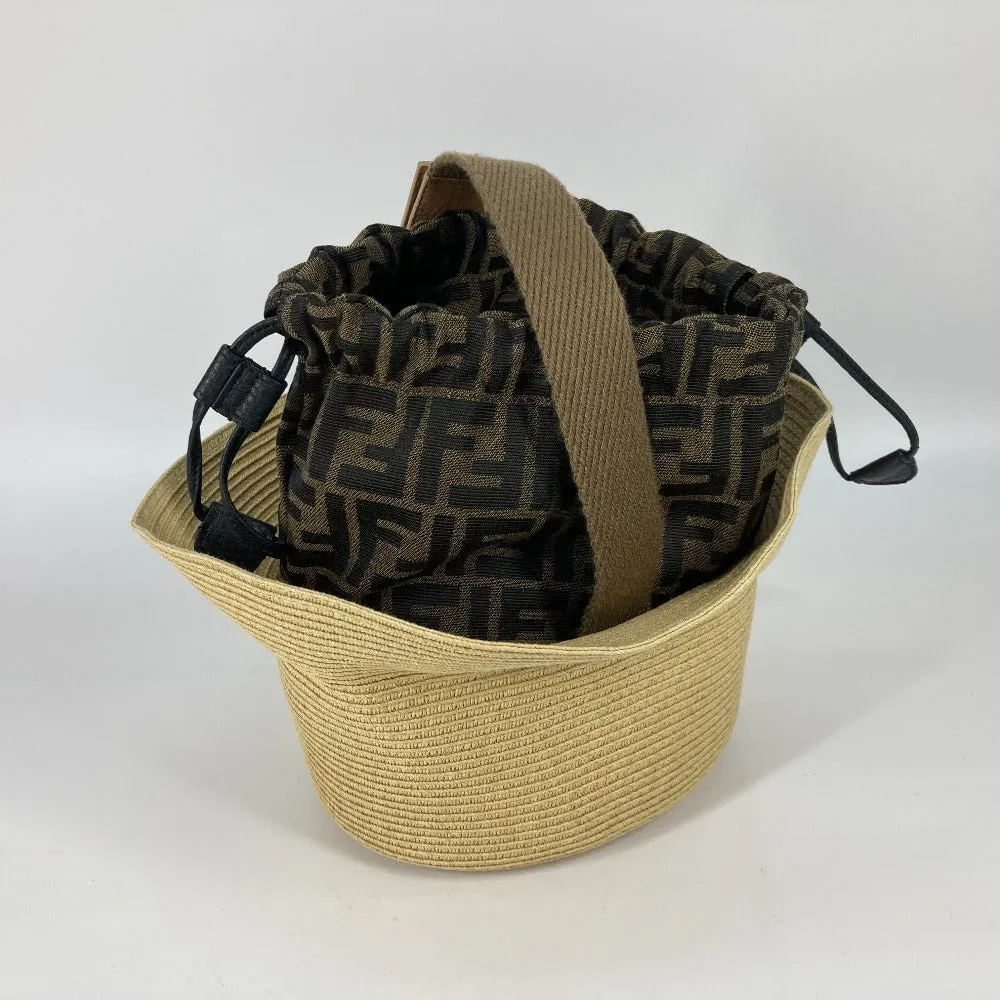 FENDI hat FXQ891 leather beige Handbag AIJE RAFFIA BUCKET Hat Bucket hat & drawstring bag Women Used