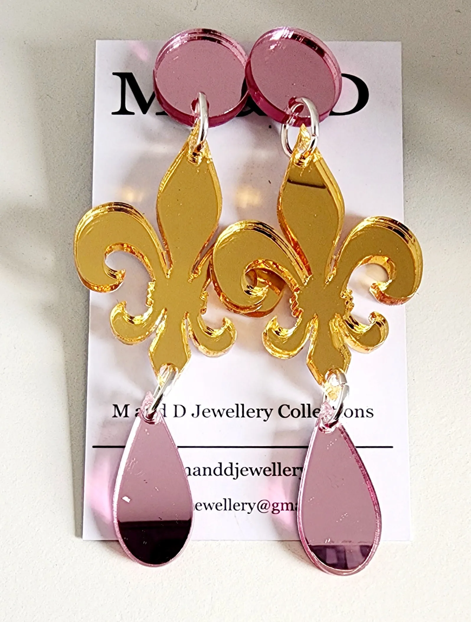 Fleur De Lis Mirrored Stud Dangle Earrings