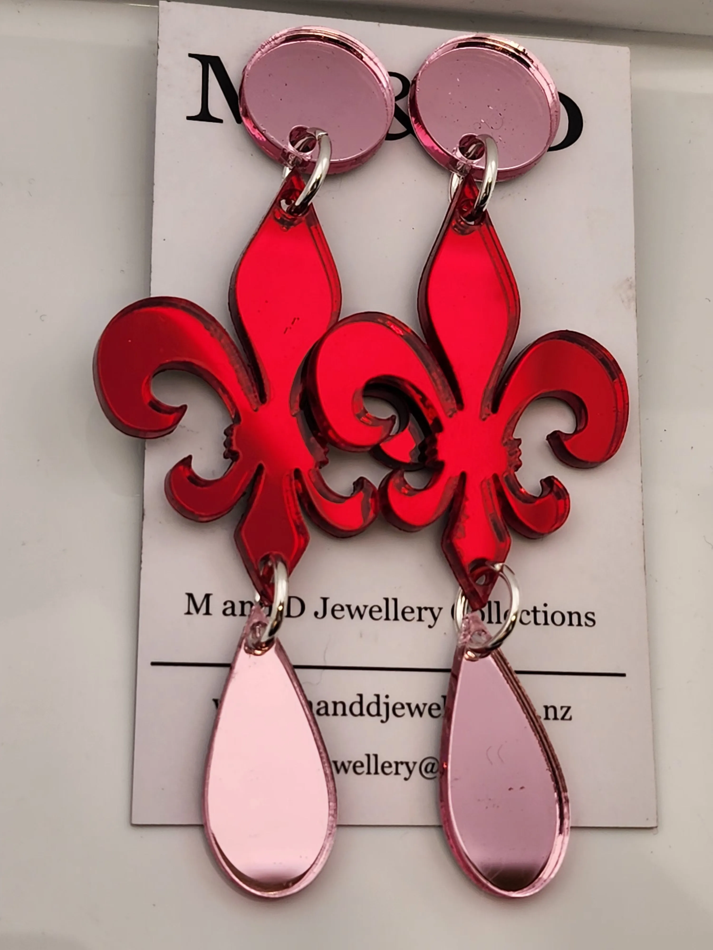 Fleur De Lis Mirrored Stud Dangle Earrings