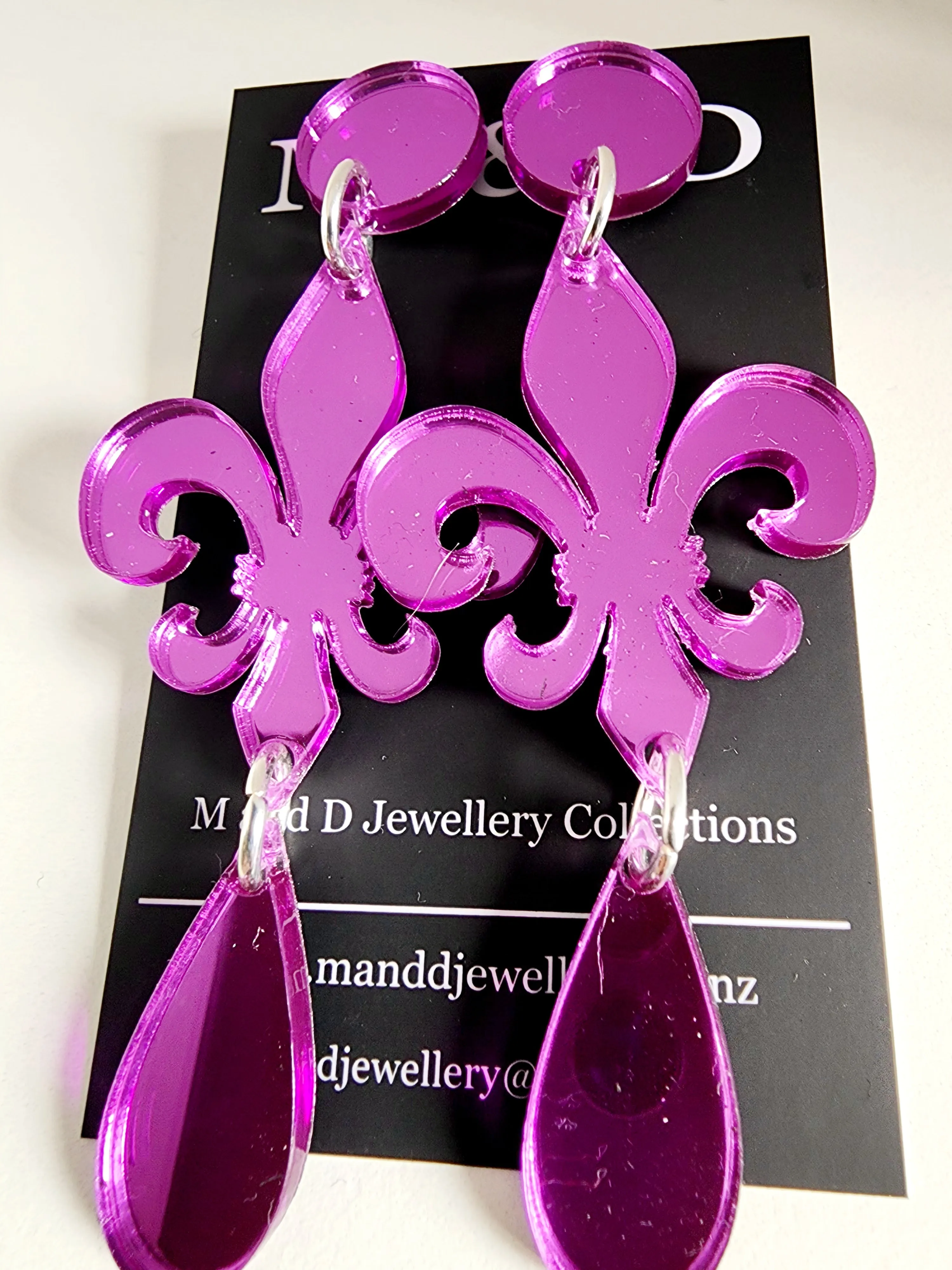 Fleur De Lis Mirrored Stud Dangle Earrings