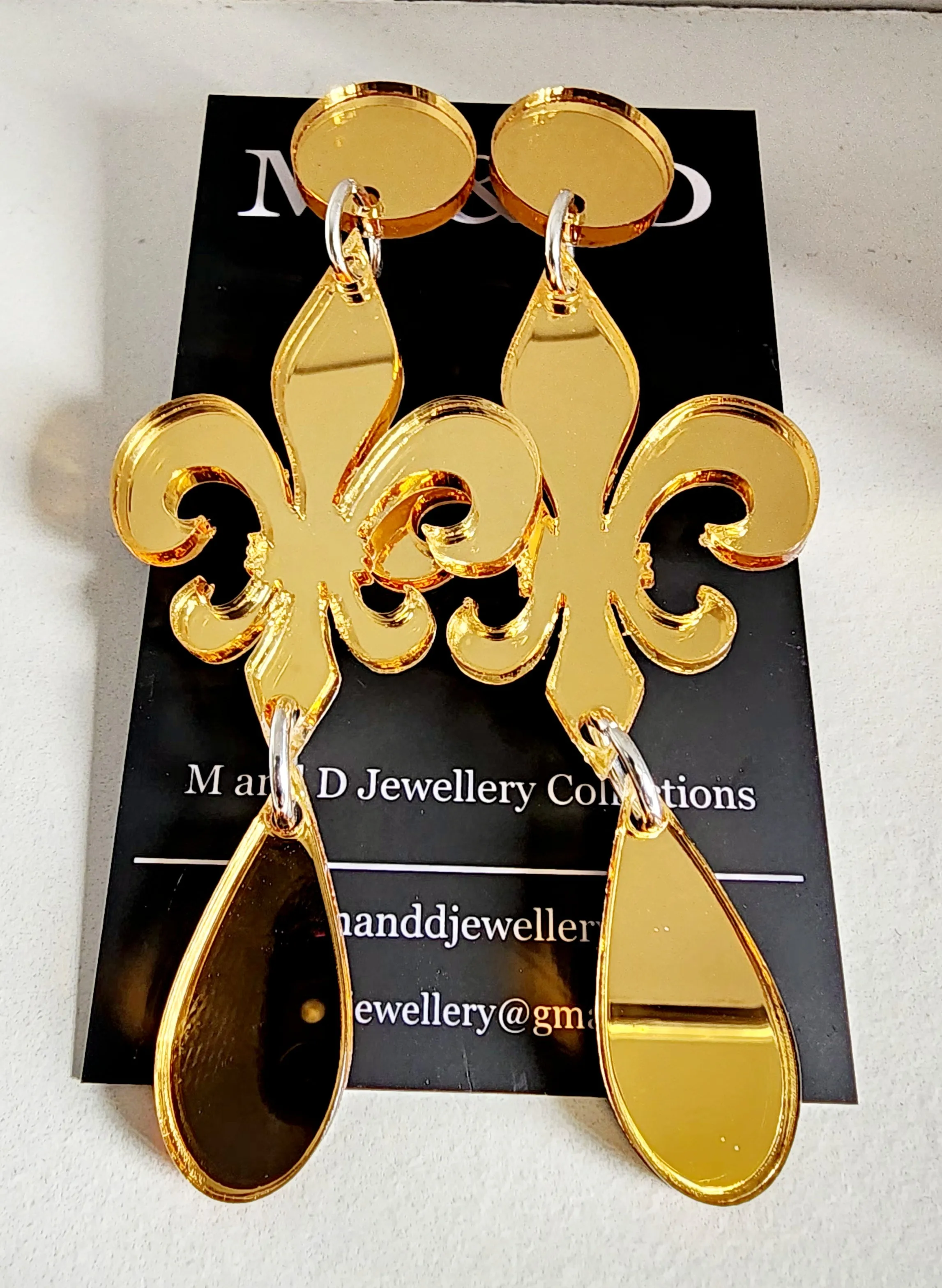 Fleur De Lis Mirrored Stud Dangle Earrings