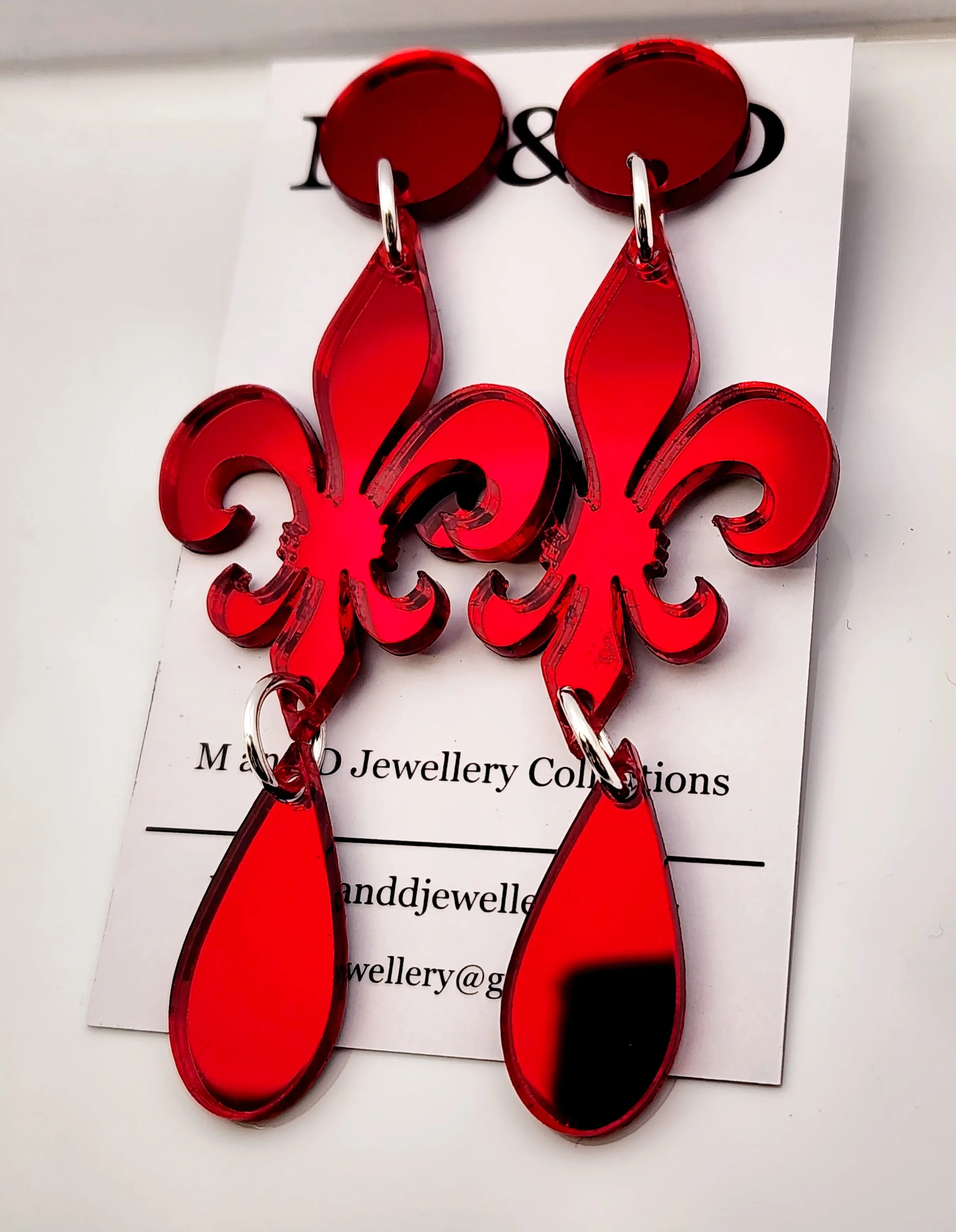 Fleur De Lis Mirrored Stud Dangle Earrings