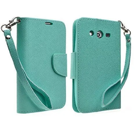 Galaxy Go Prime Case / Grand Prime Wallet Case, Wrist Strap Flip [Kickstand] Pu Leather Wallet Case with ID&Credit Card Slot, Teal