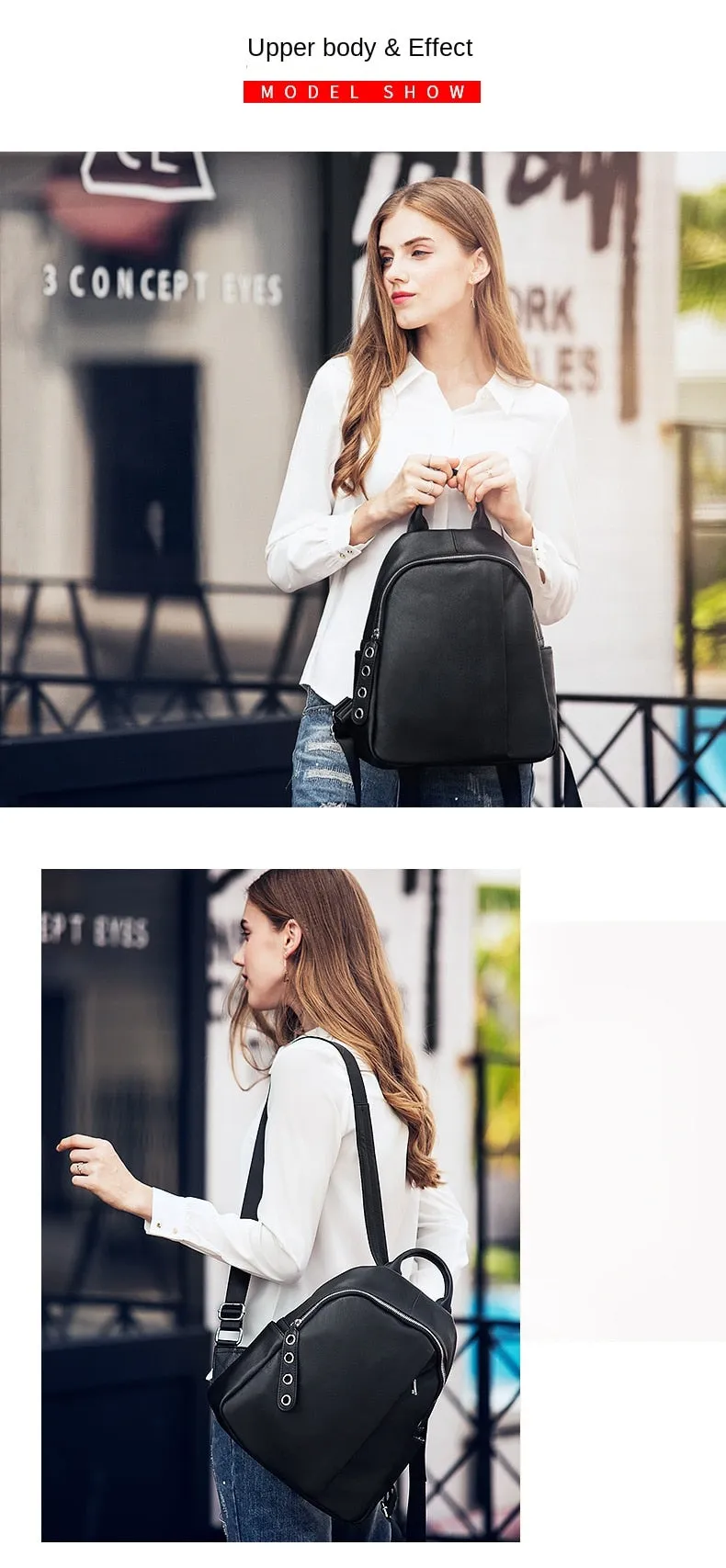 Genuine Cowhide Leather Women's All-Match Travel Shoulder Strap Backpack