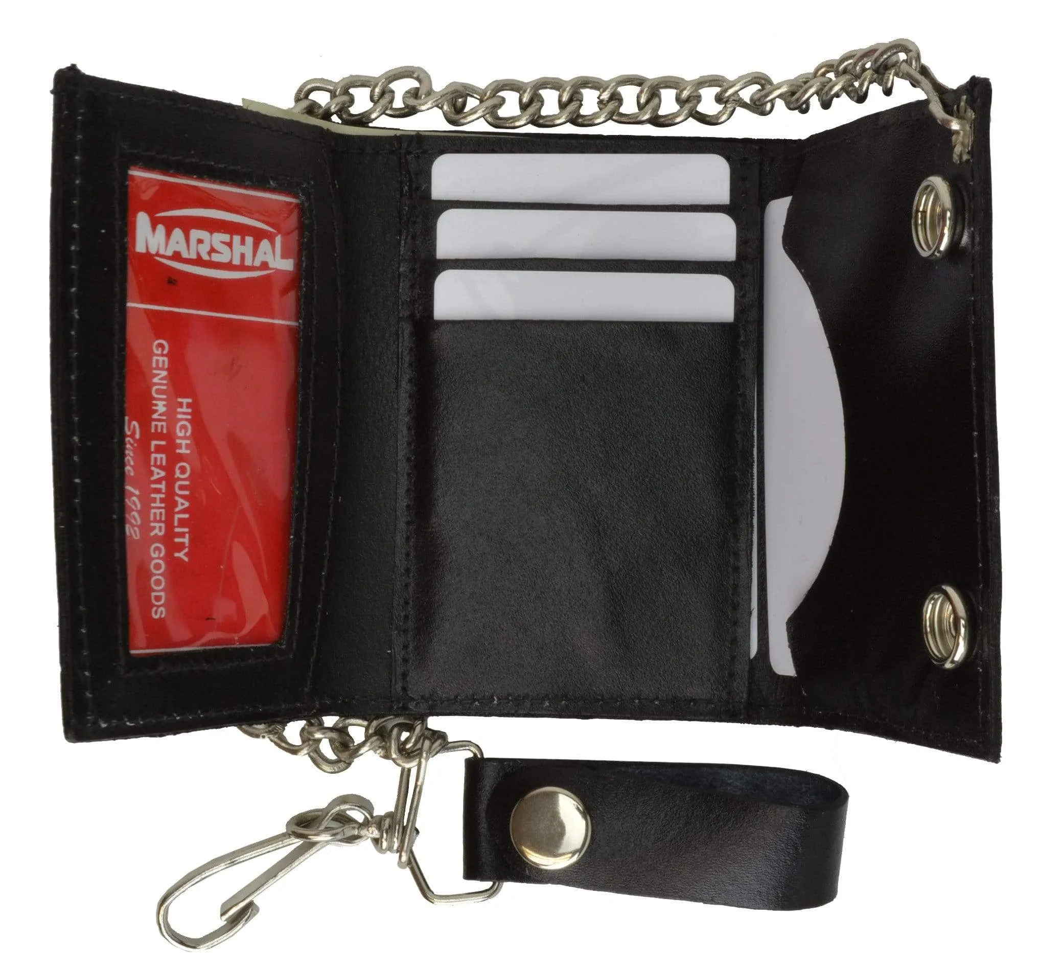 Genuine Leather Biker Chain Trifold ID Card Holder Wallet Woman Logo 1046-12 (C)