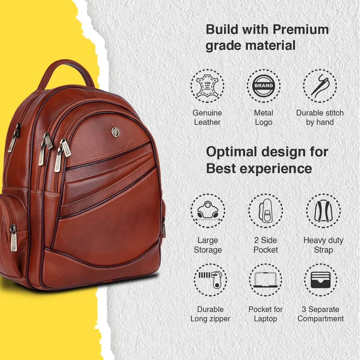 Genuine Leather Laptop Backpack with Multiple Compartments - Fits up to 16 Inch Laptop/MacBook