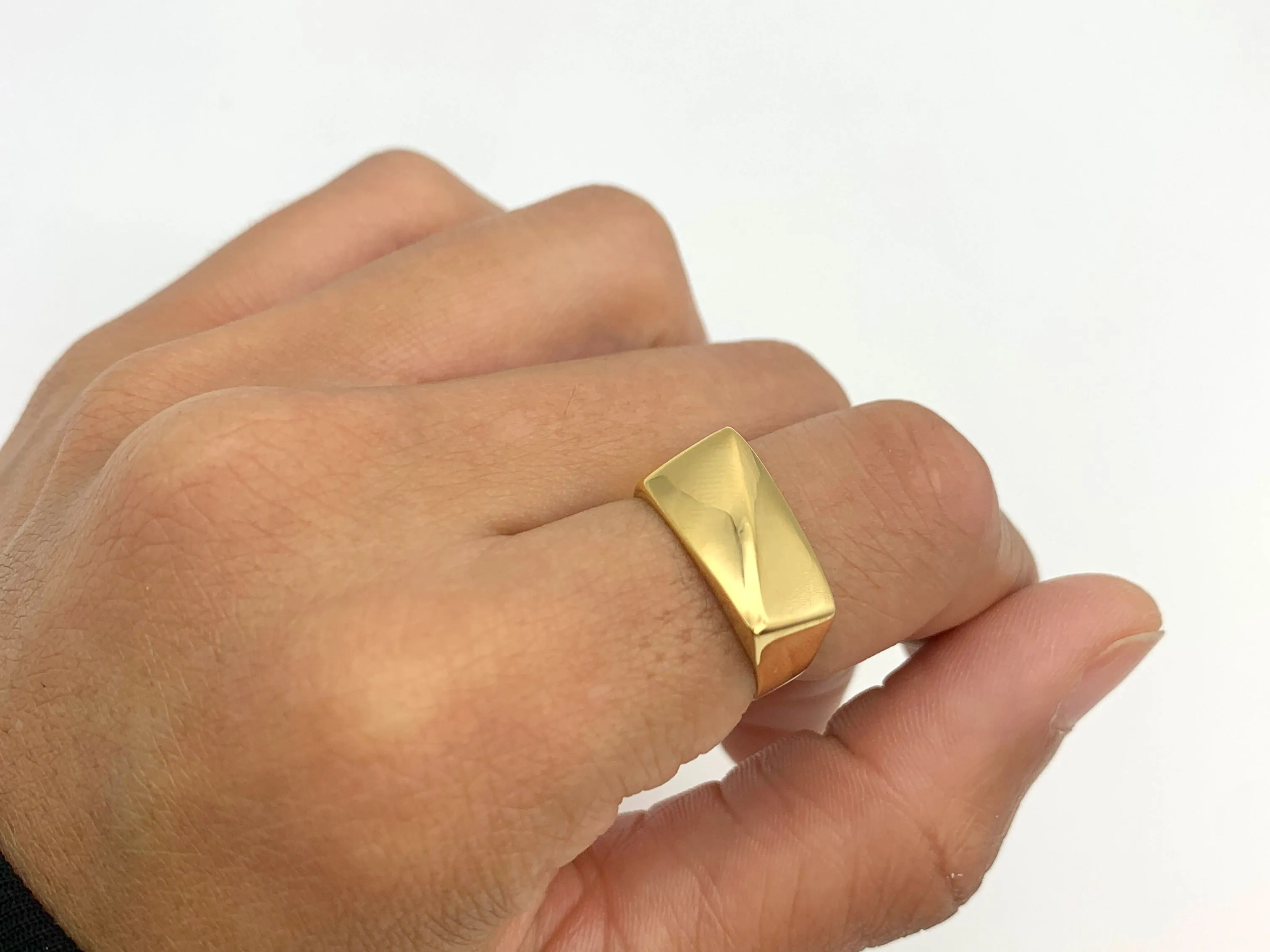 Gold Asymmetric Ring - Geometric Signet Ring - Modern Chunky Band