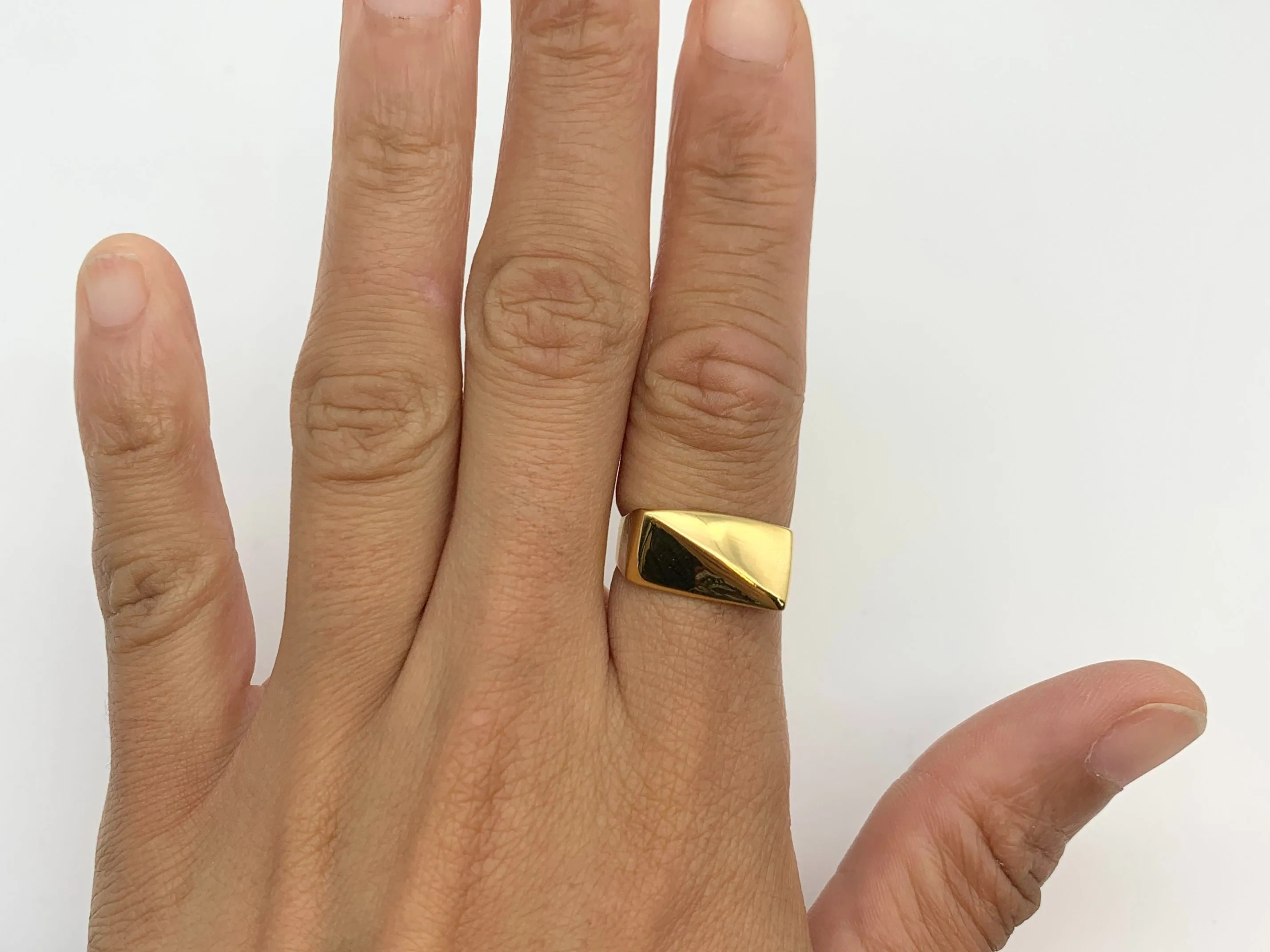 Gold Asymmetric Ring - Geometric Signet Ring - Modern Chunky Band