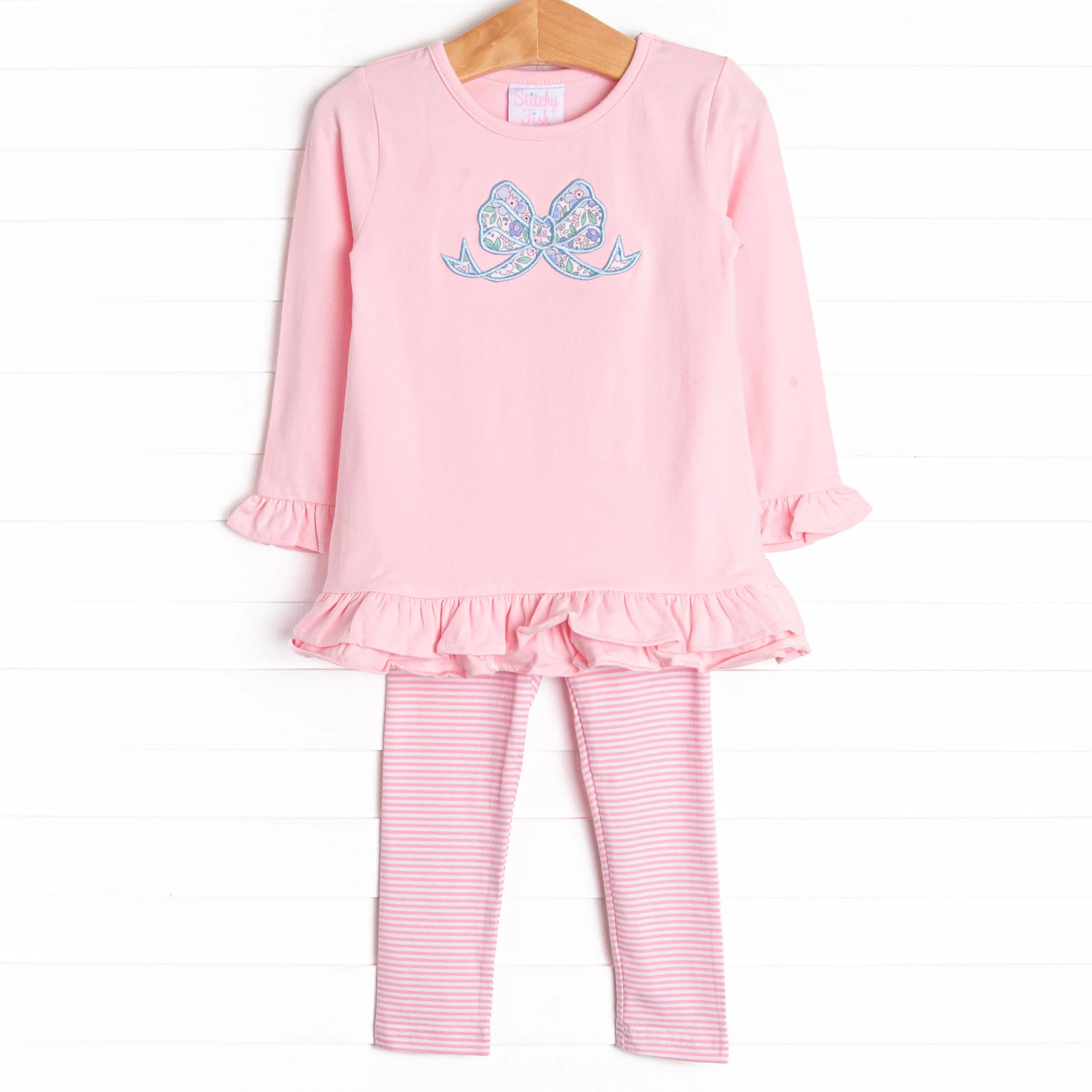 Gorgeous Bow Applique Legging Set, Pink