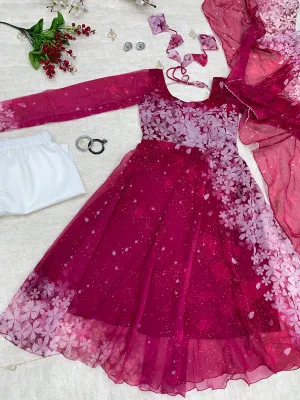 Gorgeous Digital Printed Dark Pink Color Gown