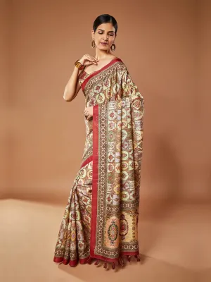 Gorgeous Mehandi and Rust Color Dupain Saree