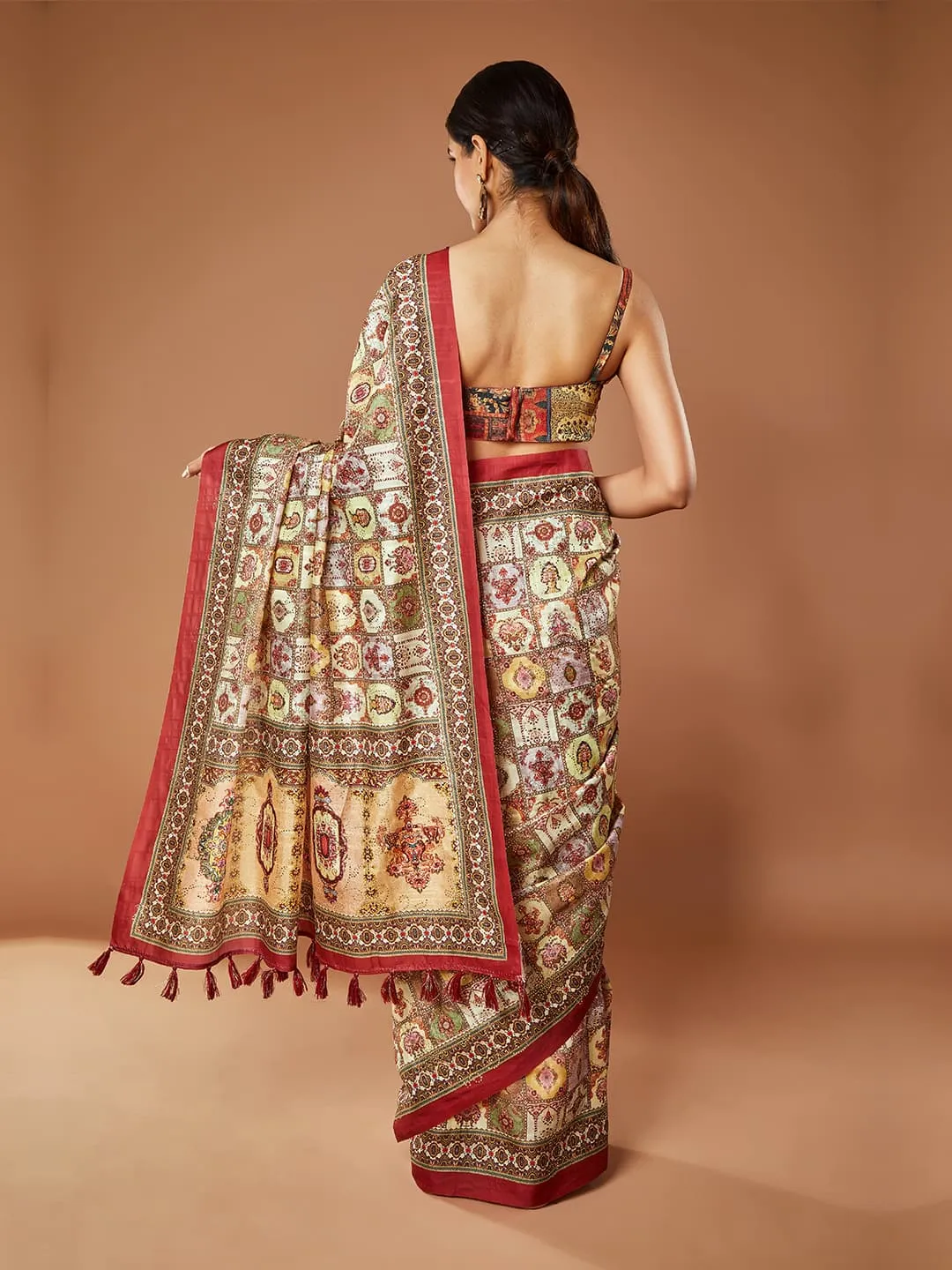 Gorgeous Mehandi and Rust Color Dupain Saree