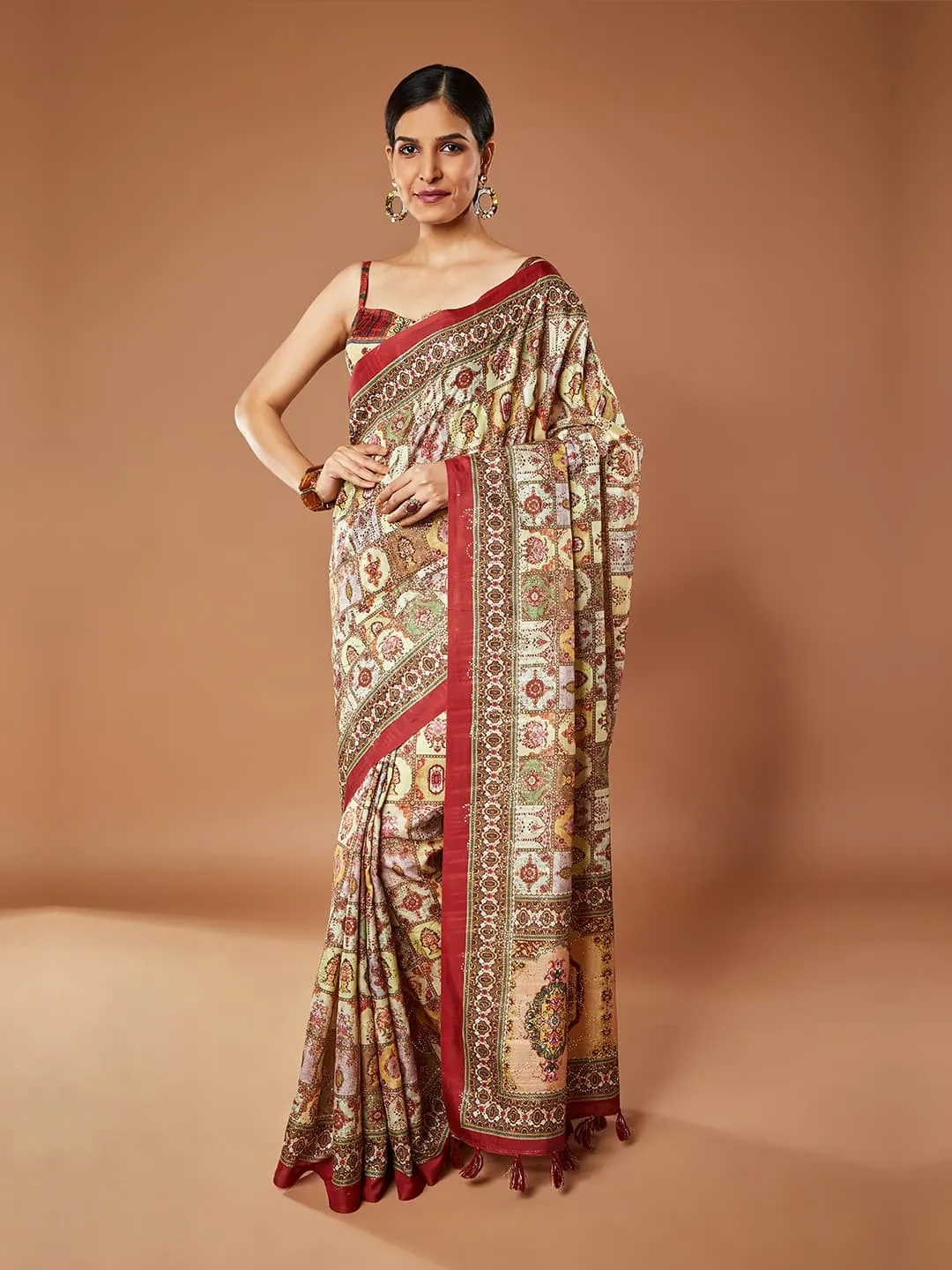 Gorgeous Mehandi and Rust Color Dupain Saree