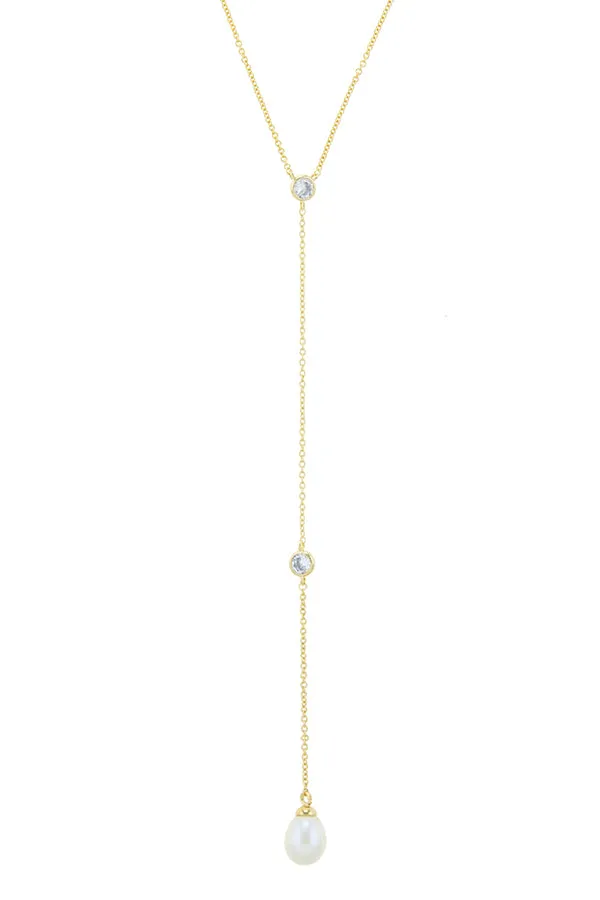 Gorgeous Pearl Teadrop Lariat Necklace