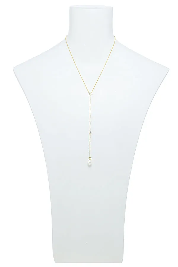 Gorgeous Pearl Teadrop Lariat Necklace